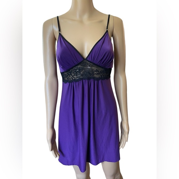 In Bloom Y2K Purple Black Goth Witchy Romantic Lace Lingerie Mini Slip Dress - Picture 1 of 7